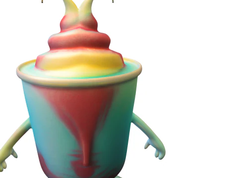 Cute Ice Cream Cup Character 3D Model