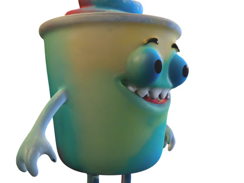 Cute Ice Cream Cup Character 3D Model