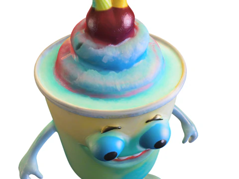 Cute Ice Cream Cup Character 3D Model
