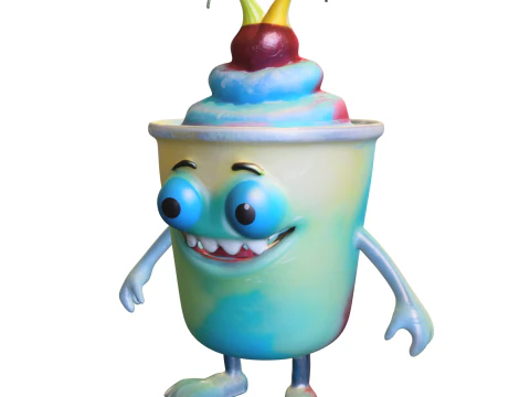 Cute Ice Cream Cup Character 3D Model