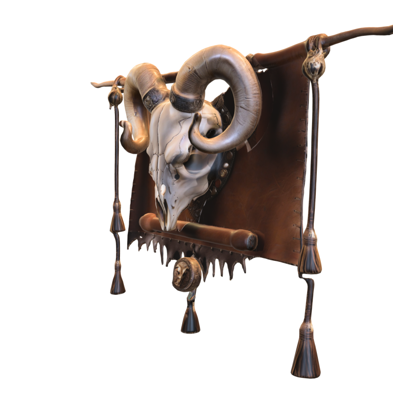 Tribal Ram Skull Banner Model 3D .c4d .max .obj .3ds .fbx .stl .blend 