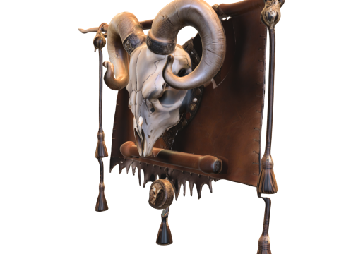 Tribal Ram Skull Banner 3D 모델