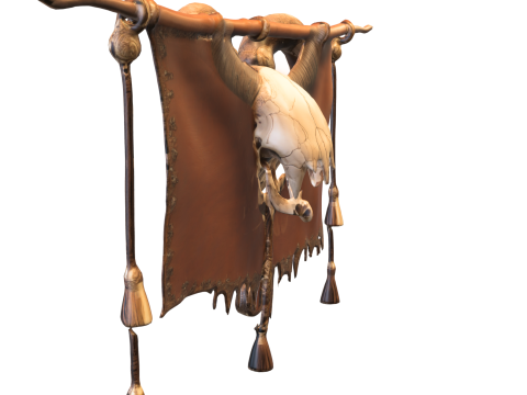 Tribal Ram Skull Banner Model 3D