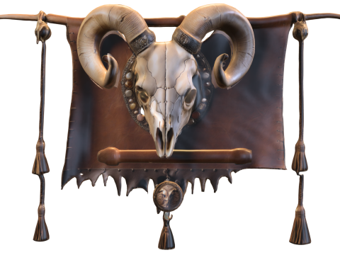 Tribal Ram Skull Banner Model 3D