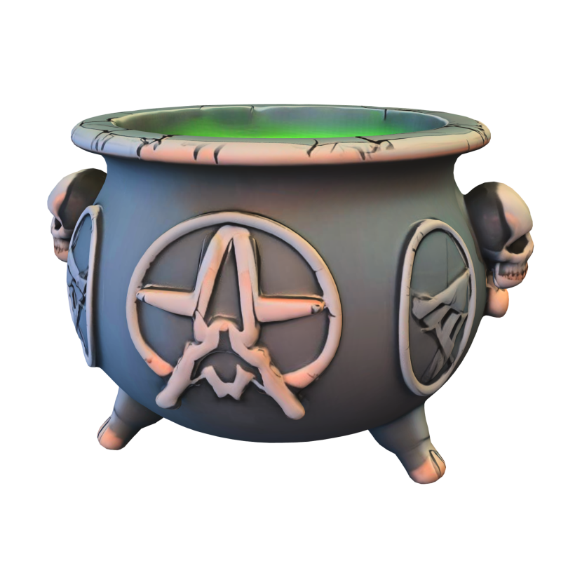 Witch Cauldron with Glowing Potion 3D Модель .c4d .max .obj .3ds .fbx .stl .blend 