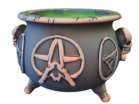 Witch Cauldron with Glowing Potion 3D Model