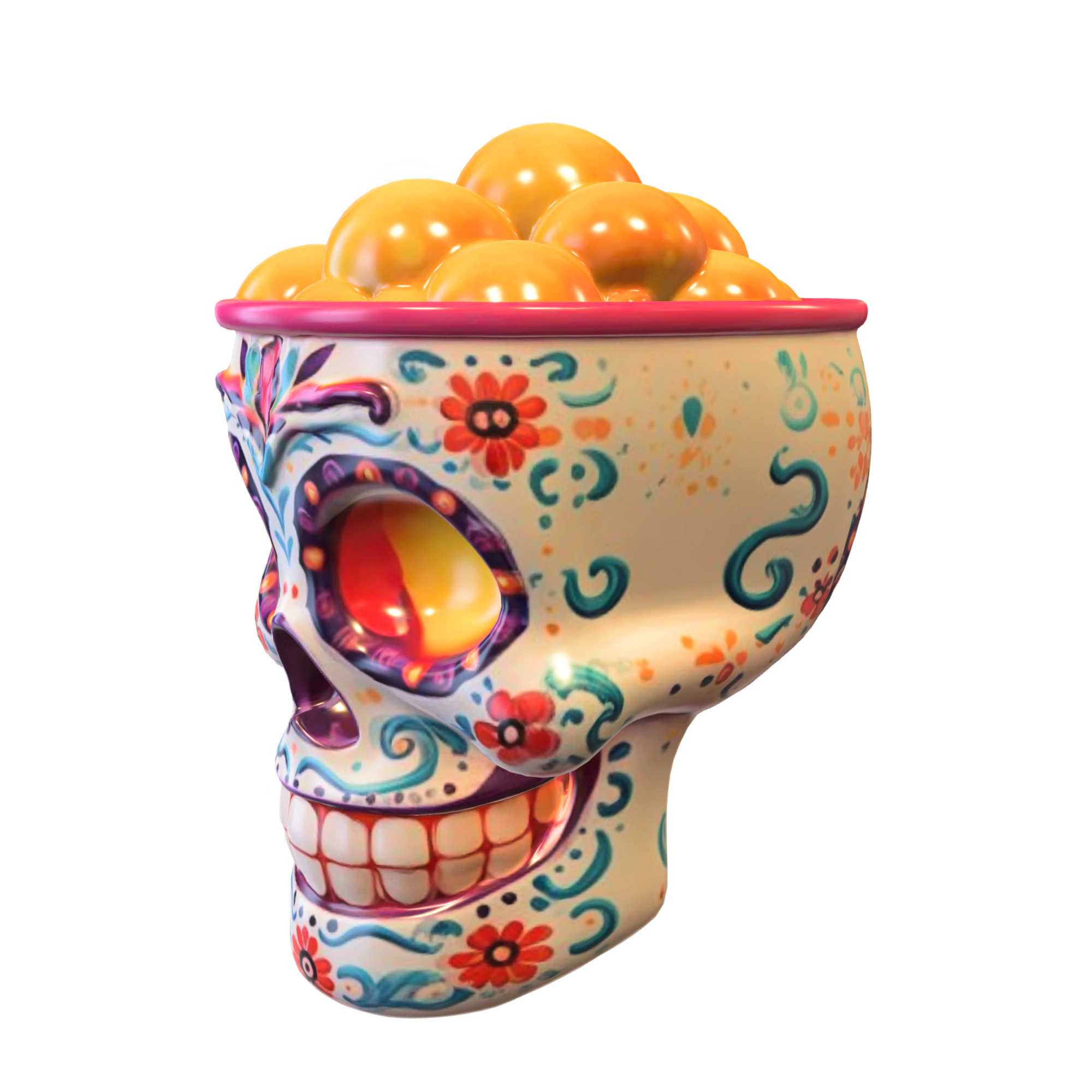 Day of the Dead Skull Candy Bowl 3D Model .c4d .max .obj .3ds .fbx .stl .blend 