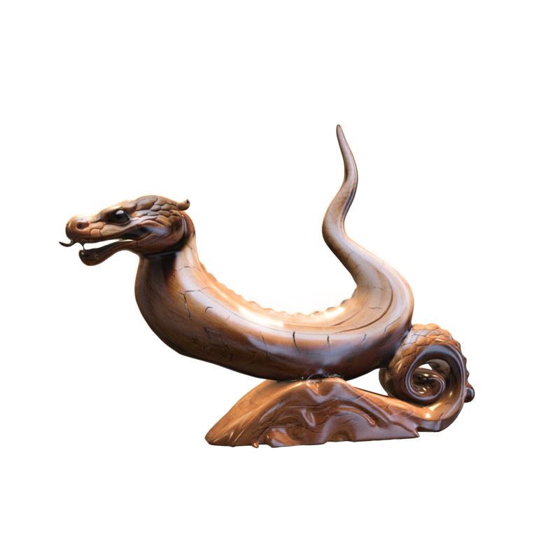 Wooden Dragon Sculpture Fantasy Creature Modelo 3D .c4d .max .obj .3ds .fbx .stl .blend 
