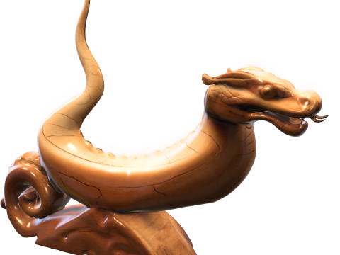 Wooden Dragon Sculpture Fantasy Creature Modelo 3D