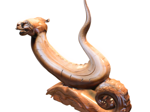 Wooden Dragon Sculpture Fantasy Creature Modelo 3D