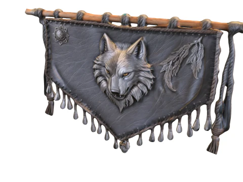 Баннер клана волка, племенное фэнтезийное настенное украшение 3D Модель