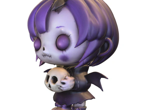 해골을 들고 있는 꼬마 고딕 소녀 3D 모델