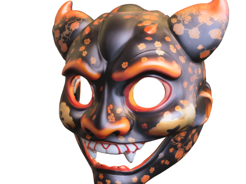 Floral Oni Demon Mask Model 3D
