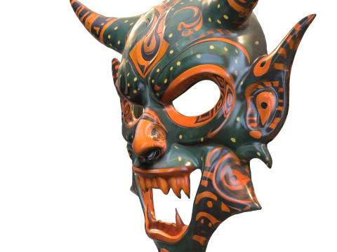Máscara de Guerreiro Demônio Tribal Modelo 3D