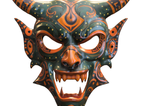Tribal Demon Warrior Mask Modello 3D
