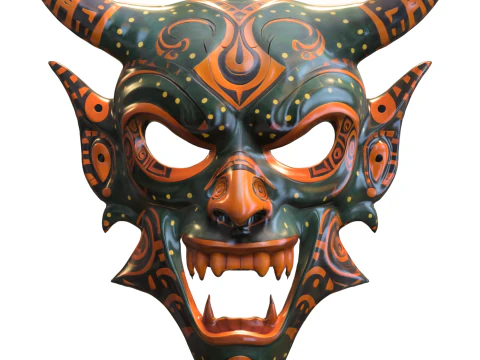 Tribal Demon Warrior Mask 3D Model