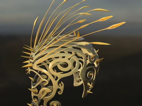 Golden Spiked Royal Fantasy Helmet 3D Model