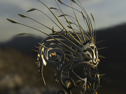 Golden Spiked Royal Fantasy Helmet 3D Model