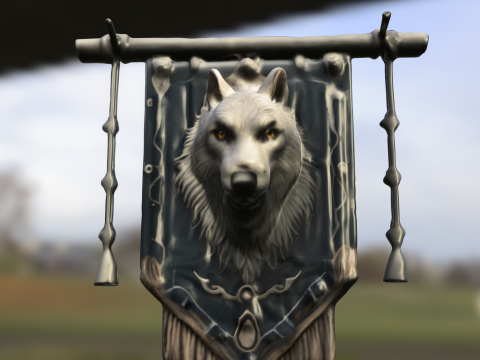 Wolf Clan Banner Medieval Wall Decoration Modèle 3D