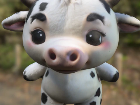 Adorable Cartoon Cow Farm 3D Model