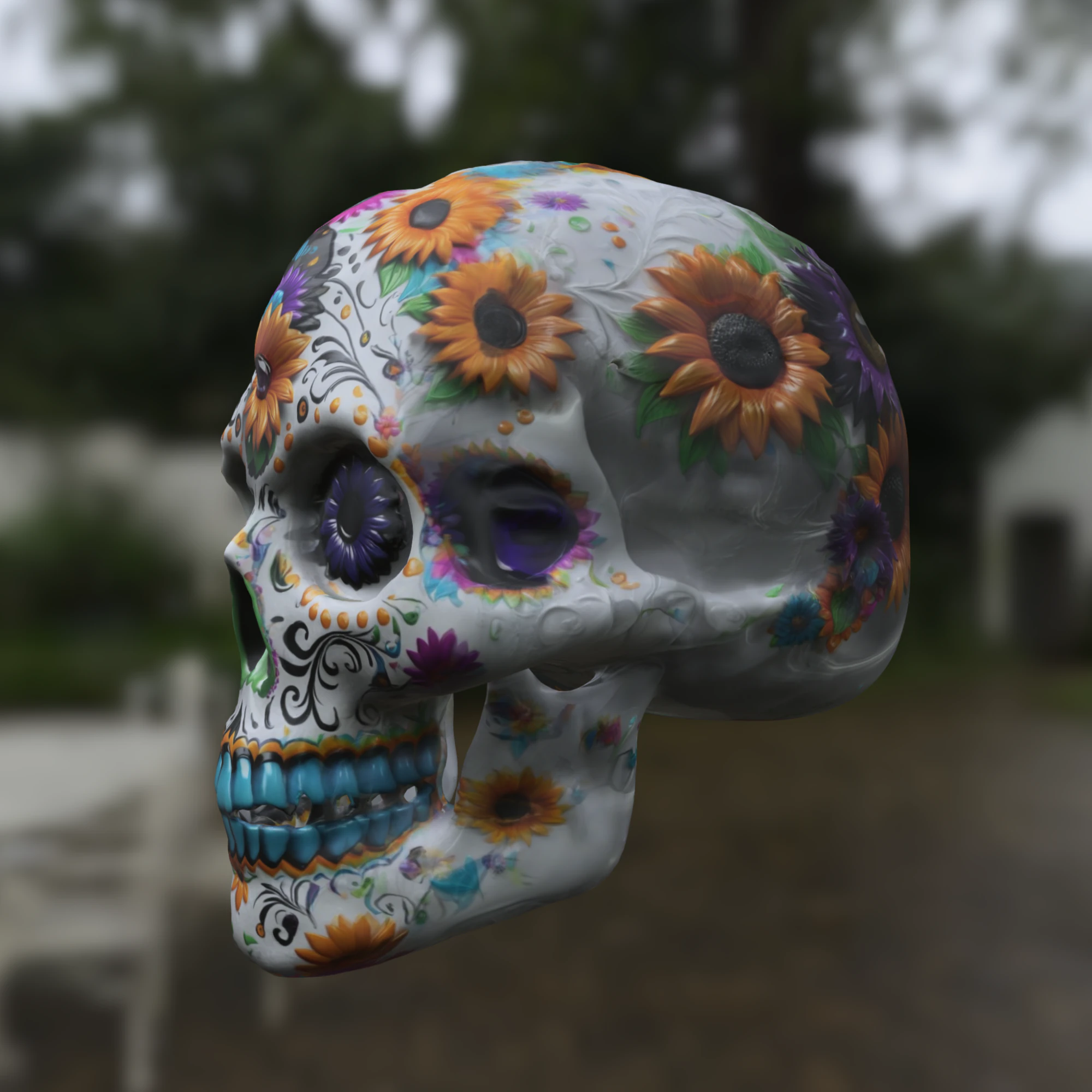 Decorated Sugar Skull Da de los Muertos 3D Model .c4d .max .obj .3ds .fbx .stl .blend 