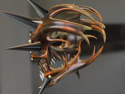Demonic Spiked Skull Mask 3D Model