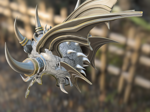 Ornate Dragon Horned Warrior Helmet 3D Model