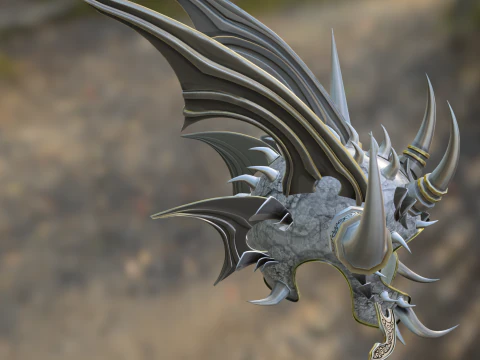 Ornate Dragon Horned Warrior Helmet 3D Model