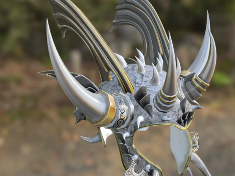 Ornate Dragon Horned Warrior Helmet 3D Model