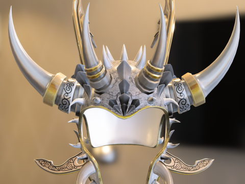 Ornate Dragon Horned Warrior Helmet 3D मॉडल
