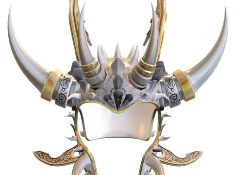Ornate Dragon Horned Warrior Helmet 3D Model