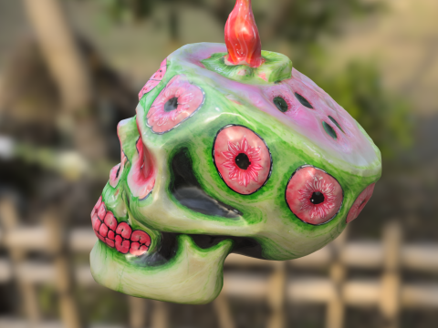 Cursed Melon Skull Candle Model 3D