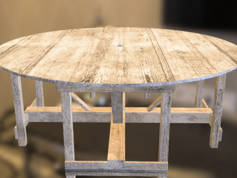 Rustic Round Wooden Table 3D Model