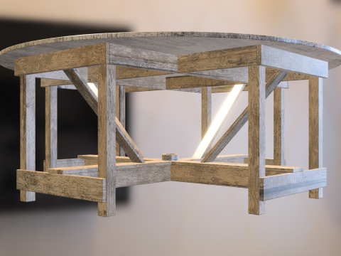 Rustic Round Wooden Table 3Dモデル