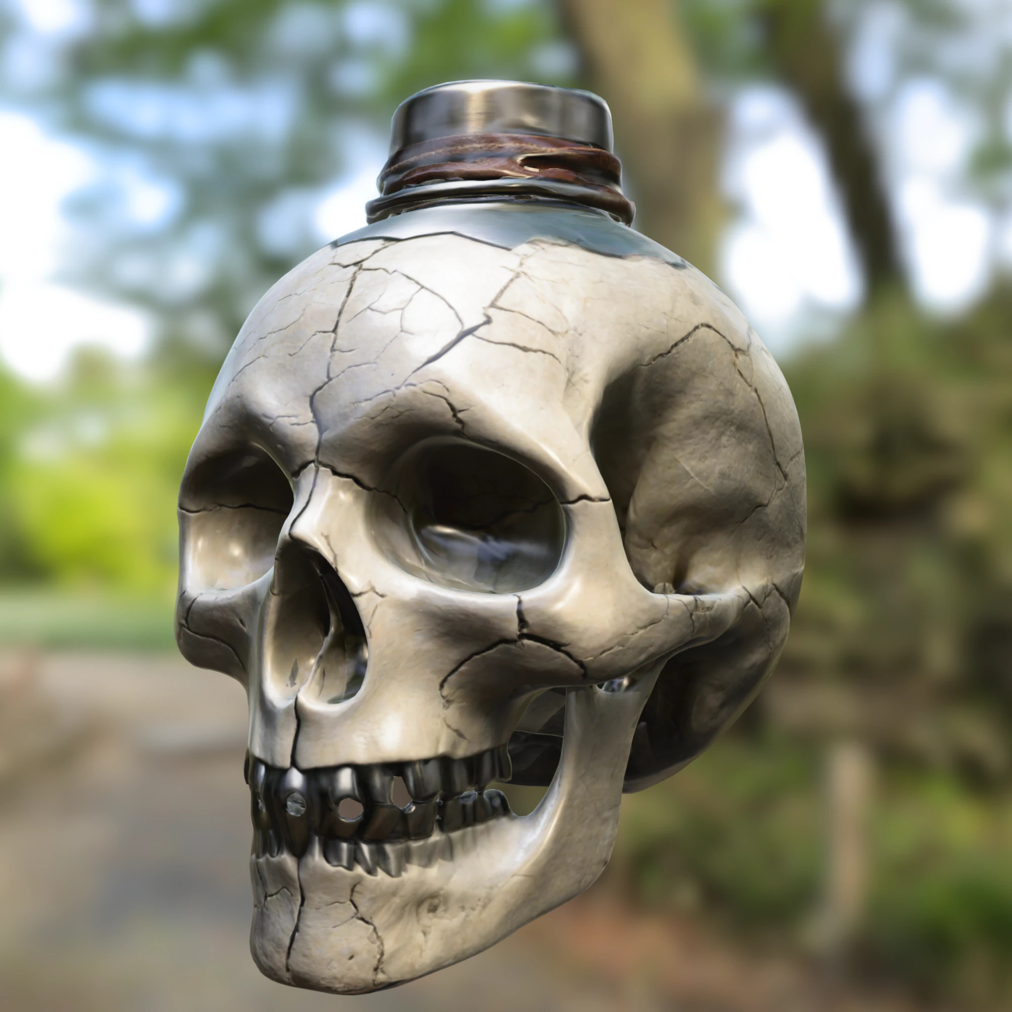 Side-Cracked Skull Flask 3D Model .c4d .max .obj .3ds .fbx .stl .blend 