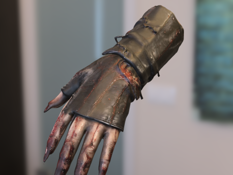 Zombie Infected Hand with Leather Glove 3D Model