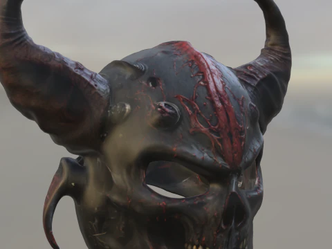 Capacete com chifre de caveira demon&iacute;aca Modelo 3D