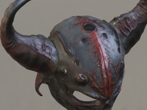 Demonic Skull Horned Helmet 3D Model