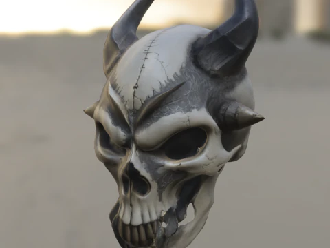 M&aacute;scara de Osso Infernal Caveira de Dem&ocirc;nio com Cravos Modelo 3D