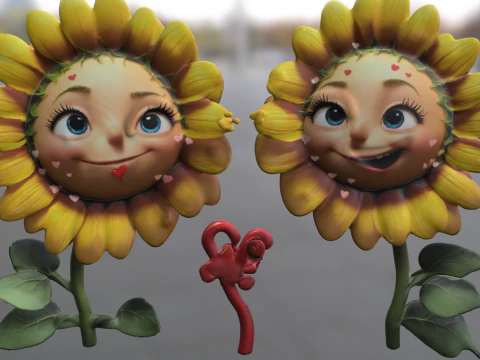 Cartoon Floral Characters 3D Model