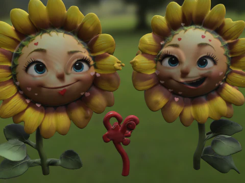 Cartoon Floral Characters 3D Model