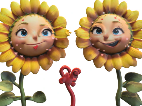 Cartoon Floral Characters 3D Model