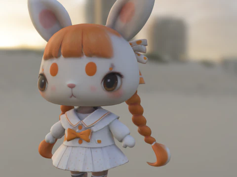 Gadis Kelinci Bergaya Model 3D