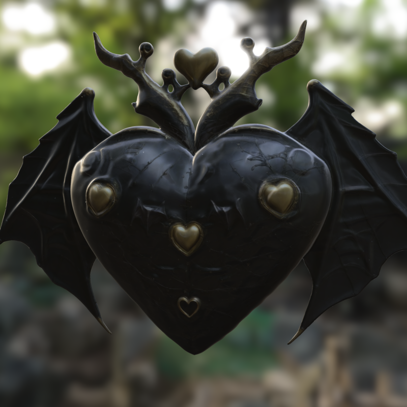 Gothic Heart Bat Artifact 3D Model .c4d .max .obj .3ds .fbx .stl .blend