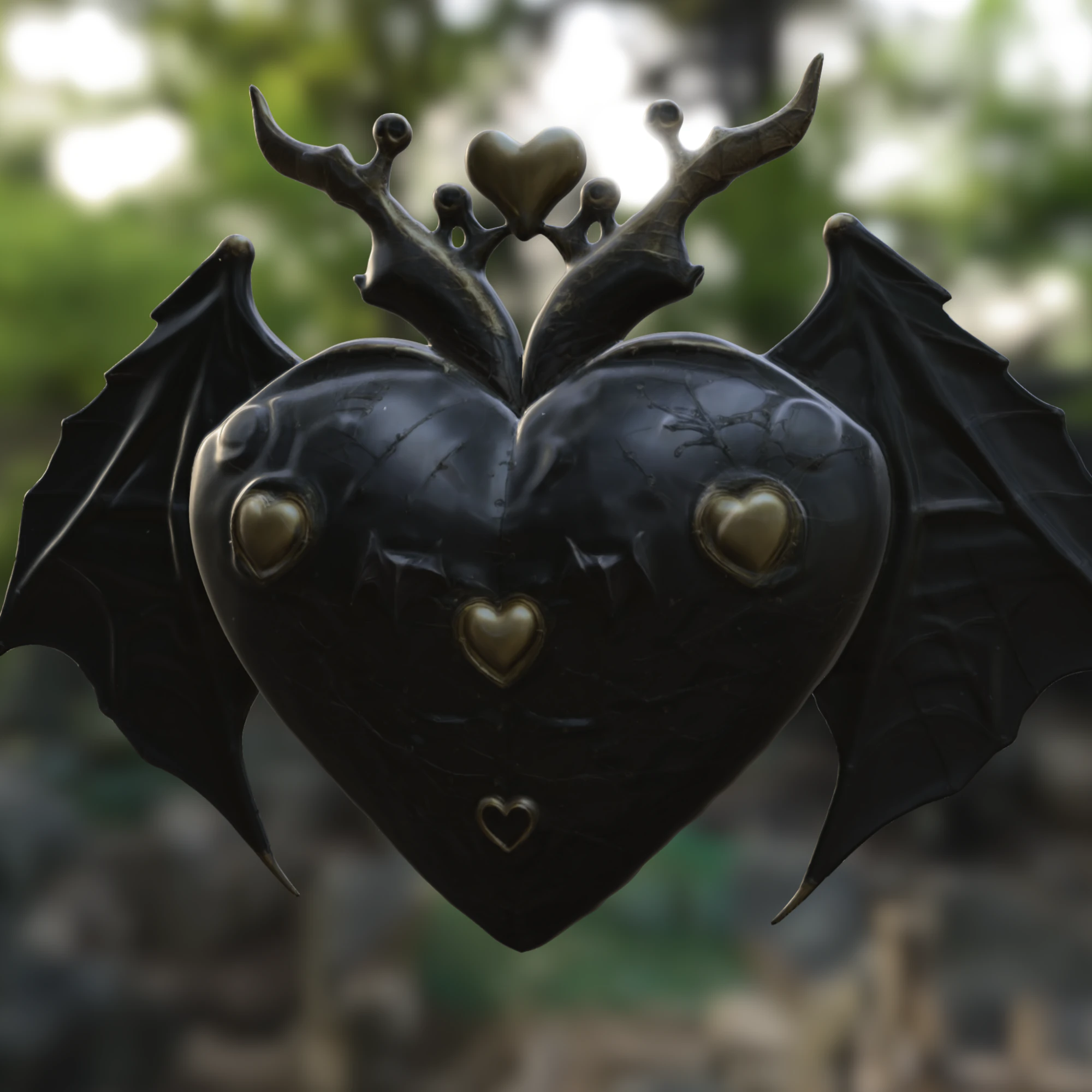 Gothic Heart Bat Artifact 3D Model .c4d .max .obj .3ds .fbx .stl .blend 