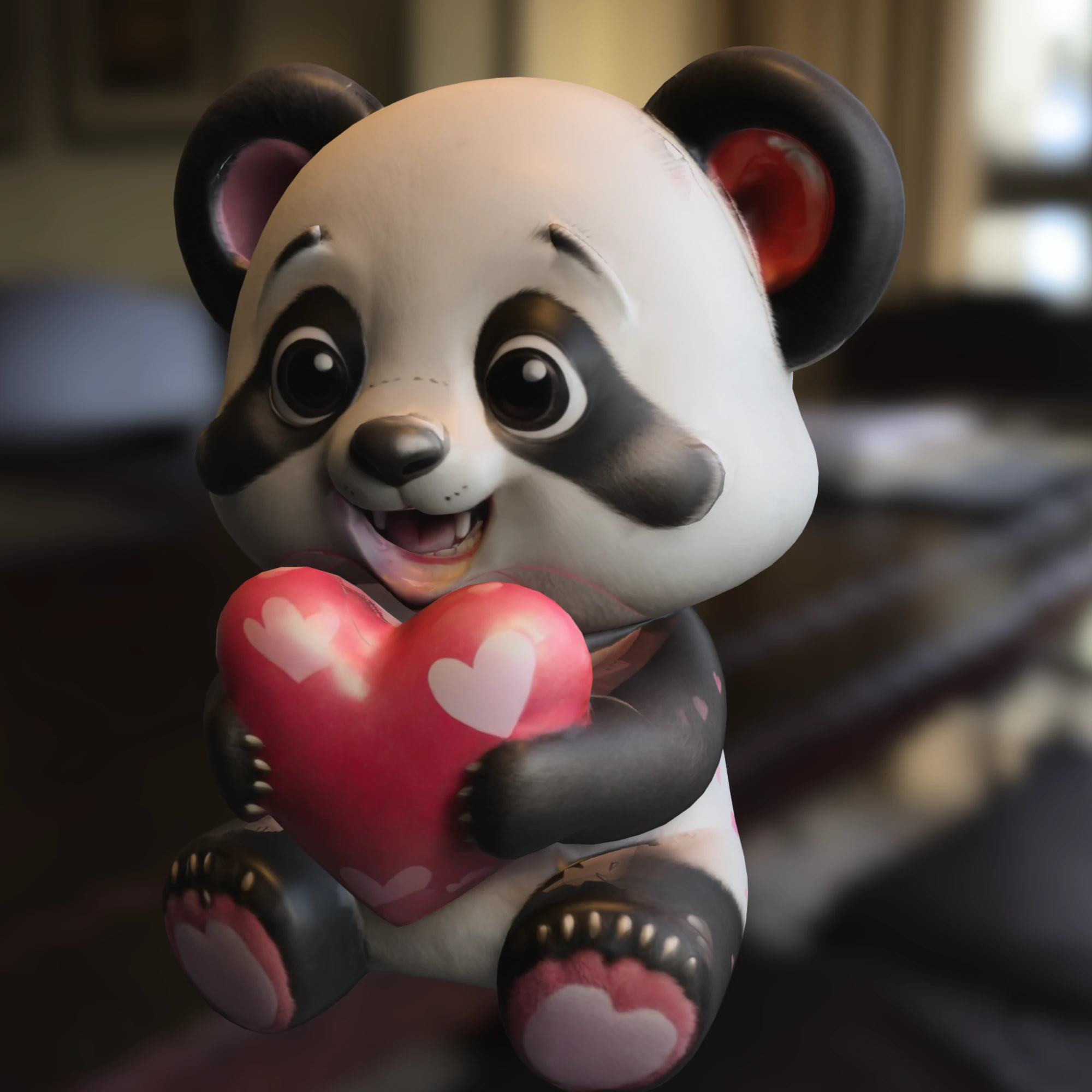 Cute Panda with Heart 3D Model .c4d .max .obj .3ds .fbx .stl .blend