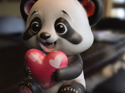 Cute Panda with Heart 3D Model