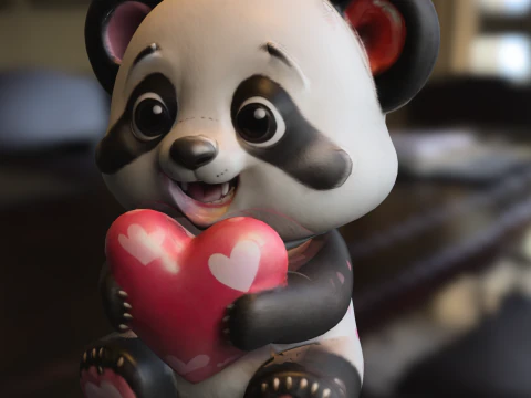 하트를 가진 귀여운 팬더 3D 모델