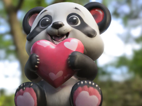 Cute Panda with Heart 3D Model
