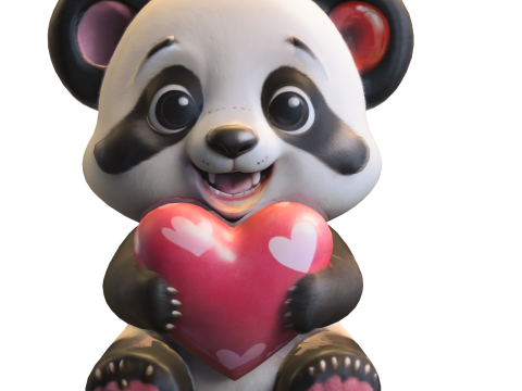 Cute Panda with Heart Model 3D
